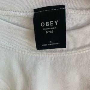 Obey Sweaters - OBEY White Crew Neck Sweatshirt SIZE: S Obey Sweaters - OBEY White Crew Neck Sweatshirt SIZE: S